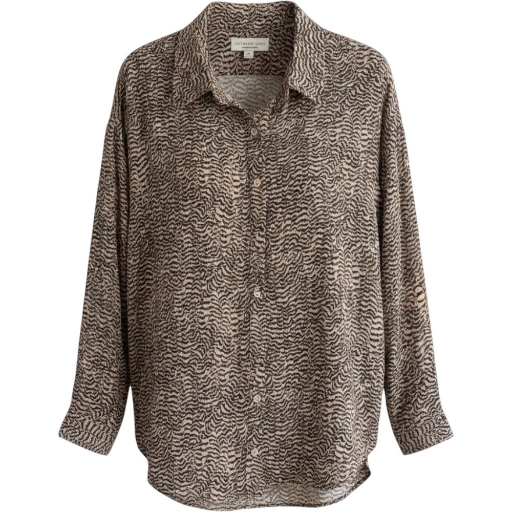 Saltwater LUXE Animal Print Button Down Top Leopard Zebra Rayon S Oversized NWT
